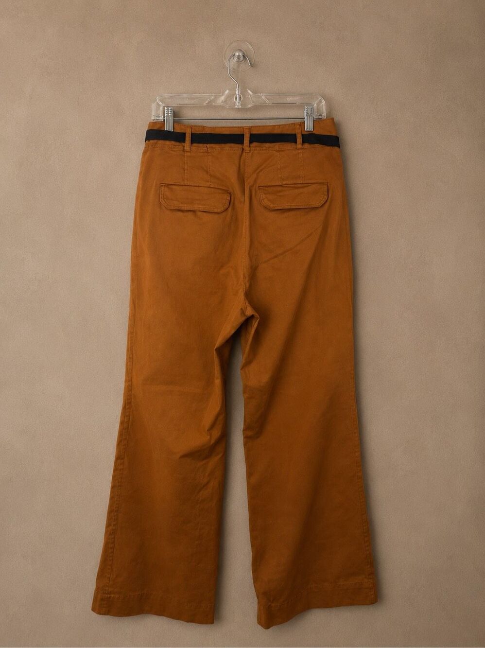 Anthropologie Maeve Size 10 Wide Leg Cropped Pants Cinnamon Brown Belted Cotton